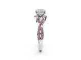 White gold Cushion Cut Diamond with Morganite side stone Halo Twist Band Solitaire Prong Setting Ring_14