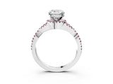 White gold Cushion Cut Diamond with Morganite side stone Halo Twist Band Solitaire Prong Setting Ring_15