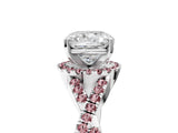 White gold Cushion Cut Diamond with Morganite side stone Halo Twist Band Solitaire Prong Setting Ring_5