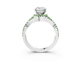 White gold Cushion Cut Diamond with Peridot side stone Halo Twist Band Solitaire Prong Setting Ring_3