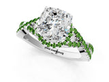 White gold Cushion Cut Diamond with Peridot side stone Halo Twist Band Solitaire Prong Setting Ring_37