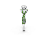 White gold Cushion Cut Diamond with Peridot side stone Halo Twist Band Solitaire Prong Setting Ring_38