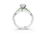 White gold Cushion Cut Diamond with Peridot side stone Halo Twist Band Solitaire Prong Setting Ring_39