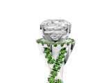White gold Cushion Cut Diamond with Peridot side stone Halo Twist Band Solitaire Prong Setting Ring_41