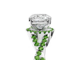 White gold Cushion Cut Diamond with Peridot side stone Halo Twist Band Solitaire Prong Setting Ring_5