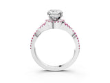 White gold Cushion Cut Diamond with Pink Sapphire side stone Halo Twist Band Solitaire Prong Setting Ring_27