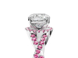 White gold Cushion Cut Diamond with Pink Sapphire side stone Halo Twist Band Solitaire Prong Setting Ring_29