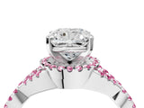 White gold Cushion Cut Diamond with Pink Sapphire side stone Halo Twist Band Solitaire Prong Setting Ring_4