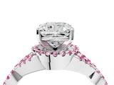 White gold Cushion Cut Diamond with Pink Sapphire side stone Halo Twist Band Solitaire Prong Setting Ring_40