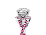 White gold Cushion Cut Diamond with Pink Sapphire side stone Halo Twist Band Solitaire Prong Setting Ring_41