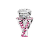 White gold Cushion Cut Diamond with Pink Sapphire side stone Halo Twist Band Solitaire Prong Setting Ring_5