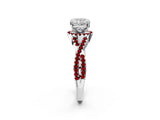 White gold Cushion Cut Diamond with Ruby side stone Halo Twist Band Solitaire Prong Setting Ring_14