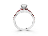 White gold Cushion Cut Diamond with Ruby side stone Halo Twist Band Solitaire Prong Setting Ring_15