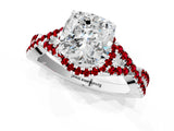 White gold Cushion Cut Diamond with Ruby side stone Halo Twist Band Solitaire Prong Setting Ring_37