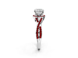 White gold Cushion Cut Diamond with Ruby side stone Halo Twist Band Solitaire Prong Setting Ring_38