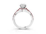 White gold Cushion Cut Diamond with Ruby side stone Halo Twist Band Solitaire Prong Setting Ring_39