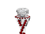 White gold Cushion Cut Diamond with Ruby side stone Halo Twist Band Solitaire Prong Setting Ring_41