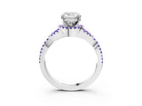 White gold Cushion Cut Diamond with Tanzanite side stone Halo Twist Band Solitaire Prong Setting Ring_15