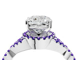 White gold Cushion Cut Diamond with Tanzanite side stone Halo Twist Band Solitaire Prong Setting Ring_16