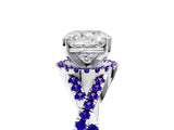 White gold Cushion Cut Diamond with Tanzanite side stone Halo Twist Band Solitaire Prong Setting Ring_17