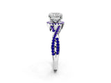 White gold Cushion Cut Diamond with Tanzanite side stone Halo Twist Band Solitaire Prong Setting Ring_38
