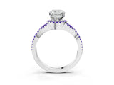 White gold Cushion Cut Diamond with Tanzanite side stone Halo Twist Band Solitaire Prong Setting Ring_39