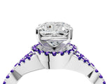 White gold Cushion Cut Diamond with Tanzanite side stone Halo Twist Band Solitaire Prong Setting Ring_40