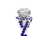 White gold Cushion Cut Diamond with Tanzanite side stone Halo Twist Band Solitaire Prong Setting Ring_41