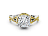White gold Cushion Cut Diamond with Yellow Sapphire side stone Halo Twist Band Solitaire Prong Setting Ring_24