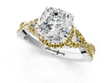 White gold Cushion Cut Diamond with Yellow Sapphire side stone Halo Twist Band Solitaire Prong Setting Ring_25