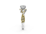 White gold Cushion Cut Diamond with Yellow Sapphire side stone Halo Twist Band Solitaire Prong Setting Ring_26