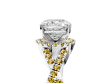 White gold Cushion Cut Diamond with Yellow Sapphire side stone Halo Twist Band Solitaire Prong Setting Ring_29