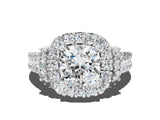 White gold Cushion Cut Double Halo Diamond Engagement Ring with Pave Band and Four-Prong Setting_26