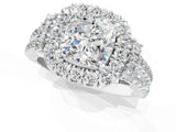White gold Cushion Cut Double Halo Diamond Engagement Ring with Pave Band and Four-Prong Setting_27