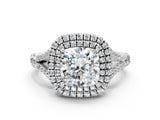 White gold Cushion Cut Double Halo Split Shank Diamond Ring with Prong Setting_48