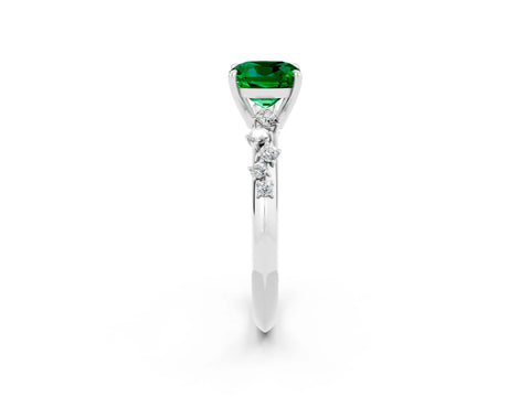 White gold Cushion Cut Emerald Cluster Side Stone Solitaire Ring with Prong Setting_26