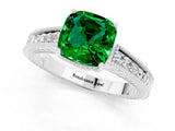 White gold Cushion Cut Emerald Engagement Ring with Milgrain Channel Set Band and Prong Setting_1