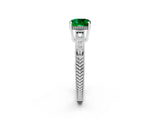 White gold Cushion Cut Emerald Engagement Ring with Milgrain Channel Set Band and Prong Setting_2