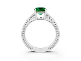 White gold Cushion Cut Emerald Engagement Ring with Milgrain Channel Set Band and Prong Setting_3