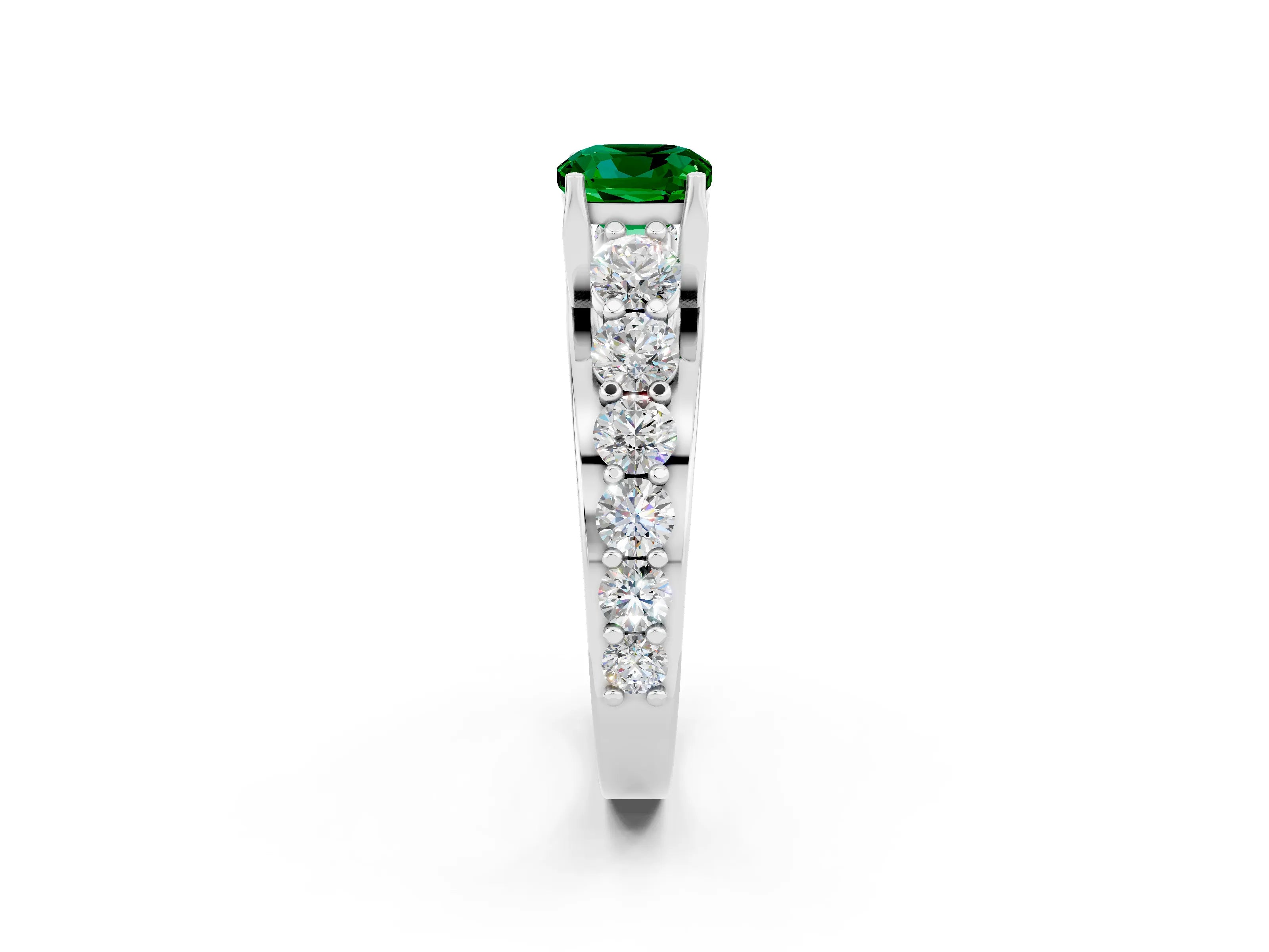 White gold Cushion Cut Emerald Engagement Ring with Pavé Band and Four-Prong Setting_2