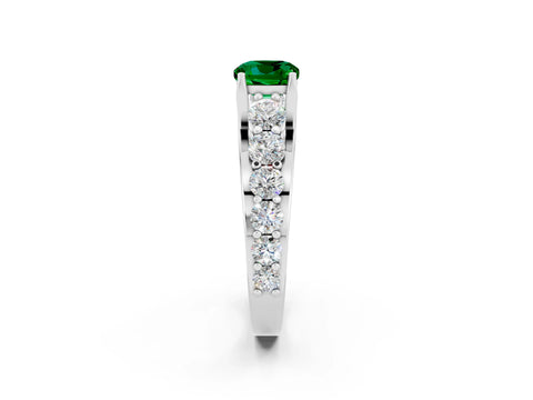 White gold Cushion Cut Emerald Engagement Ring with Pavé Band and Four-Prong Setting_2