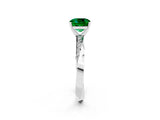 White gold Cushion Cut Emerald Engagement Ring with Side Stone Accents and Four-Prong Setting_110