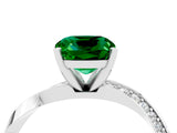 White gold Cushion Cut Emerald Engagement Ring with Side Stone Accents and Four-Prong Setting_112