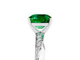 White gold Cushion Cut Emerald Engagement Ring with Side Stone Accents and Four-Prong Setting_113