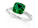 White gold Cushion Cut Emerald Engagement Ring with Side Stone Accents and Four-Prong Setting_25
