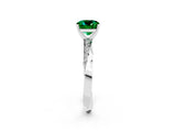 White gold Cushion Cut Emerald Engagement Ring with Side Stone Accents and Four-Prong Setting_26