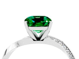 White gold Cushion Cut Emerald Engagement Ring with Side Stone Accents and Four-Prong Setting_28