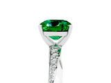 White gold Cushion Cut Emerald Engagement Ring with Side Stone Accents and Four-Prong Setting_29
