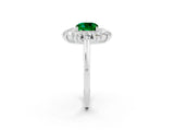 White gold Cushion Cut Emerald Floral Double Halo Engagement Ring with Prong Setting_99