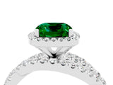 White gold Cushion Cut Emerald Halo Ring with Round Split Shank and Prong Setting_64